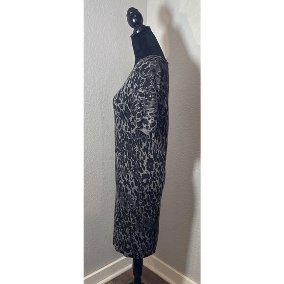 Loft Gray Black Animal Print 100% Wool Knit Sweater Dress Size M Mobwife - Picture 4 of 14